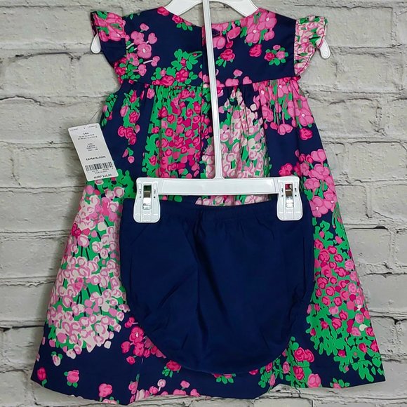 'CARTERS' 2-PIECE LINED 'BURSTING BOUQUET' FLORAL DRESS & BLOOMERS SET - Picture 3 of 14
